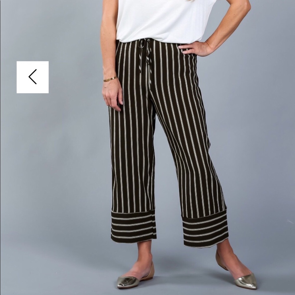 Striped Drawstring Culotte Pants